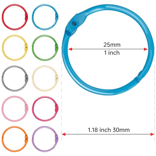 AKONEGE 1 1/5 Inch (50 Pack) Metallic Binder Rings Colorful Metal Steel Loose Leaf Rings Binding Rings for Index Cards, Keychain Key Rings Book Rings for Paper Notebook Office School Home, 10 Colors - Image 2