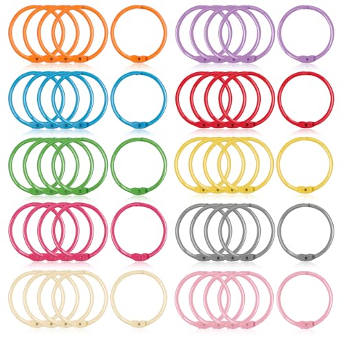 AKONEGE 1 1/5 Inch (50 Pack) Metallic Binder Rings Colorful Metal Steel Loose Leaf Rings Binding Rings for Index Cards, Keychain Key Rings Book Rings for Paper Notebook Office School Home, 10 Colors - Image 3