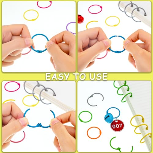 AKONEGE 1 1/5 Inch (50 Pack) Metallic Binder Rings Colorful Metal Steel Loose Leaf Rings Binding Rings for Index Cards, Keychain Key Rings Book Rings for Paper Notebook Office School Home, 10 Colors - Image 4