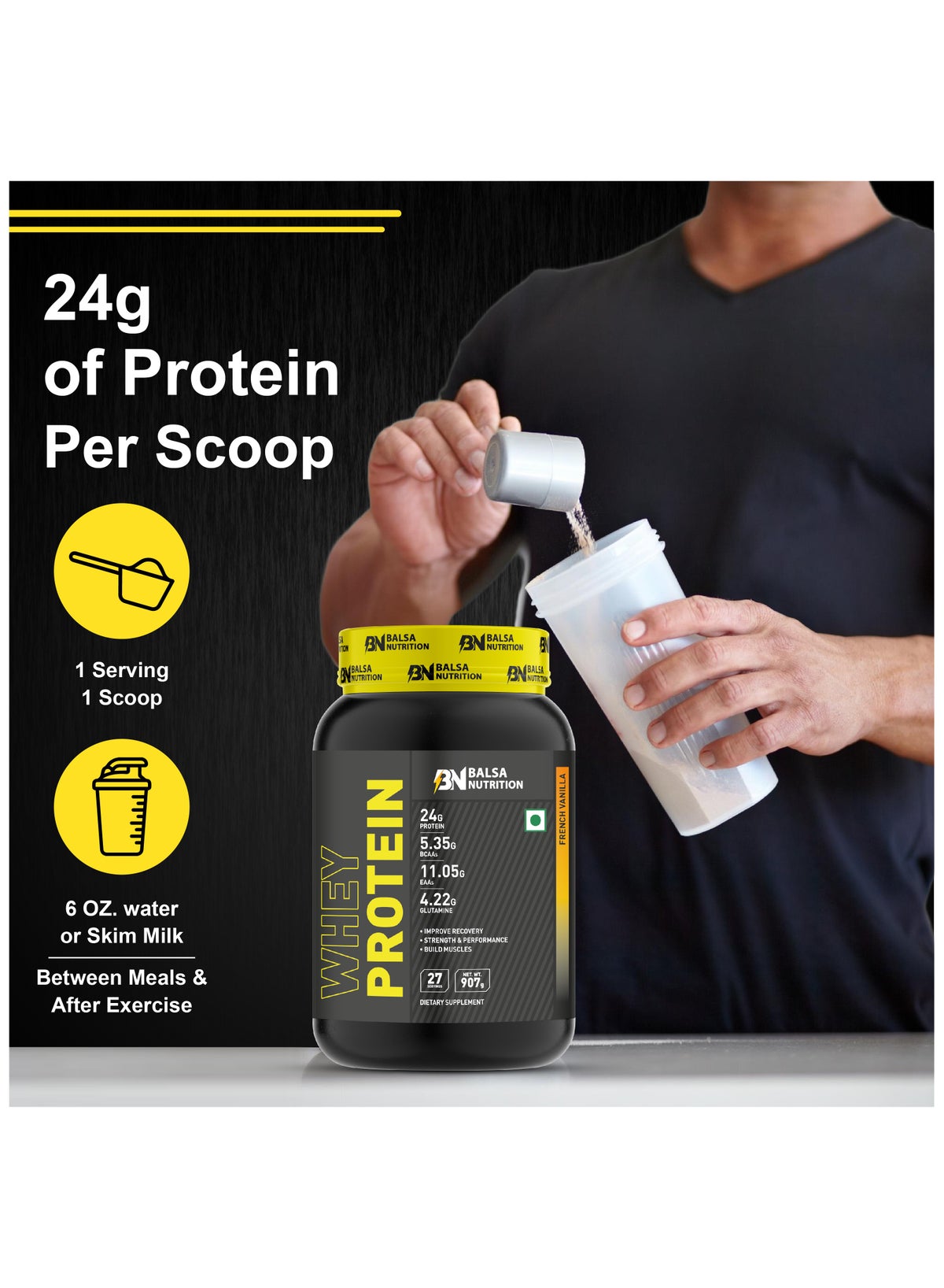 Whey Protein Powder- 907G, 33G Per Serving (French Vanilla Flavor)