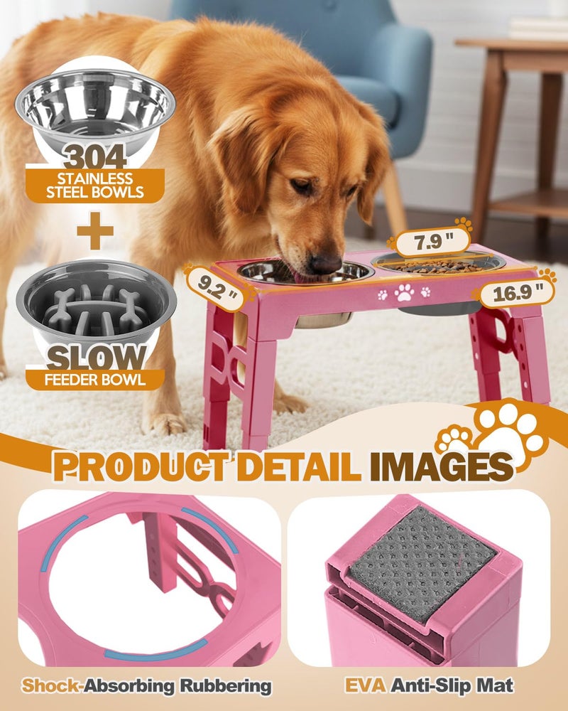 Jovrun Elevated Dog Bowls for Medium Large Size Dogs, Non-Slip Dog Feeder with 1*Stainless Steel Dishes & 1*Slow Feeder Bowl, 5 Heights Adjustable Raised Bowls to 3.15â€³-8.66â€³-9.84â€³-11.02â€³-12.2â€³ - Image 4