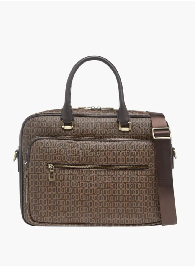 DUCHINI Mens All-Over Monogram Print Laptop Bag With Handles And Adjustable Strap