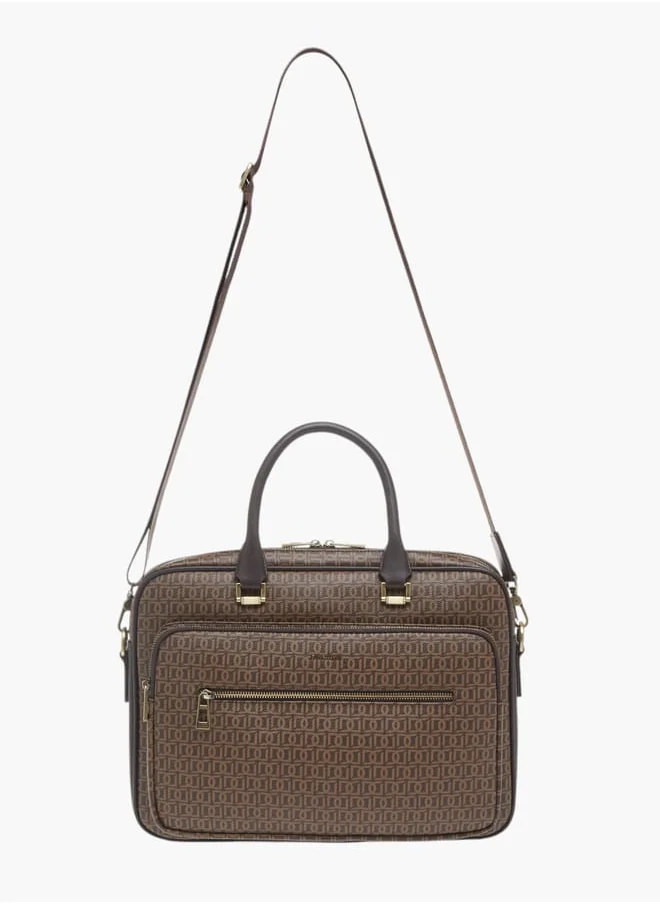 دوتشيني Mens All-Over Monogram Print Laptop Bag With Handles And Adjustable Strap