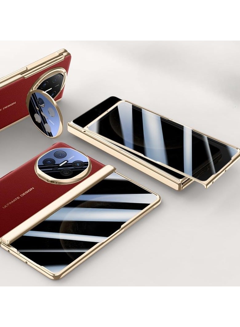 General Compatible with Huawei Mate X6 Electroplated frame Magnetic Hinge protection Grain leather case with lens holder Privacy screen protector for Mate X6  - Image 1