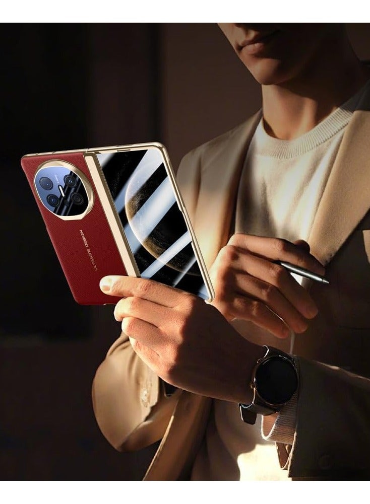 General Compatible with Huawei Mate X6 Electroplated frame Magnetic Hinge protection Grain leather case with lens holder Privacy screen protector for Mate X6  - Image 3