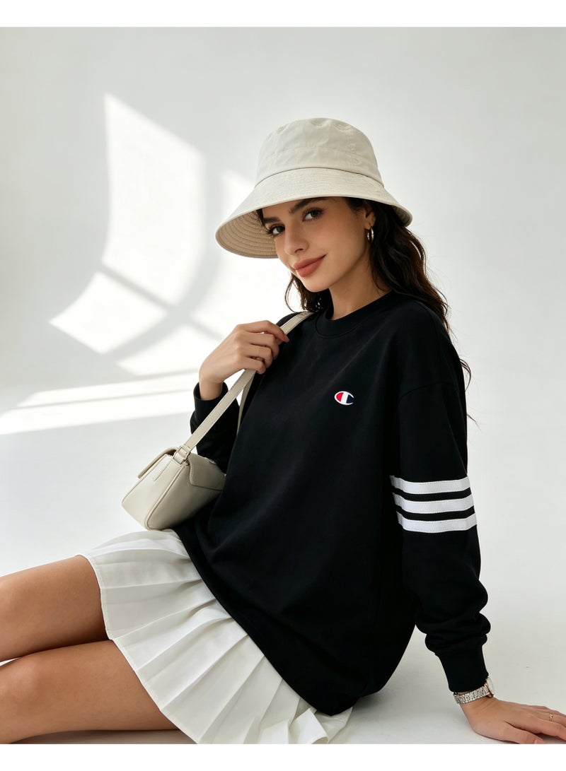 Champion Men's & Women's Casual Long Sleeve Crew Neck Sweatshirt, Loose Fit Daily Wear Top Black - Image 4