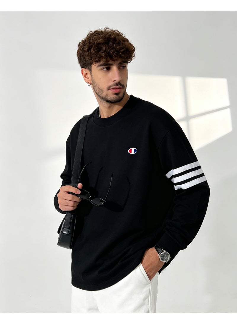 Champion Men's & Women's Casual Long Sleeve Crew Neck Sweatshirt, Loose Fit Daily Wear Top Black - Image 5