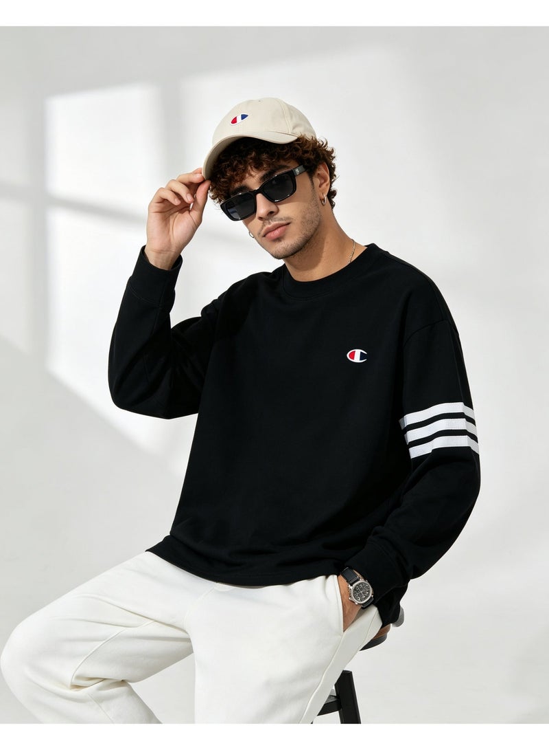 Champion Men's & Women's Casual Long Sleeve Crew Neck Sweatshirt, Loose Fit Daily Wear Top Black - Image 1