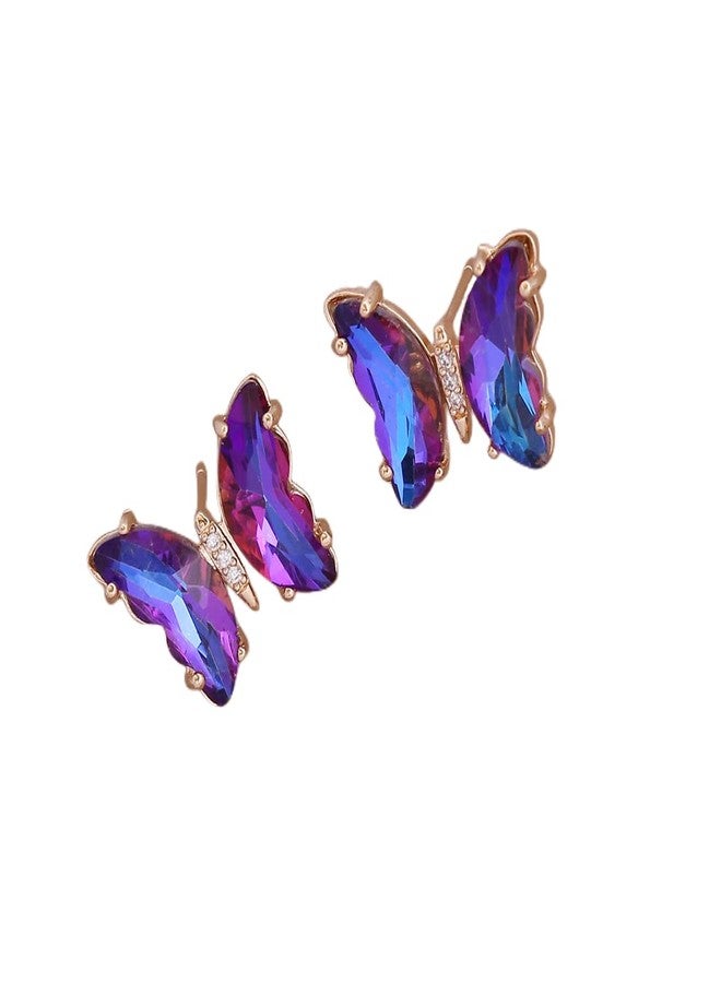 قلادة وأقراط فراشة بينغيونغ تشانغ للنساء، تصميم بسيط مرصع بأحجار الزركون المكعبة، قلادة وأقراط فراشة ذهبية، طقم مجوهرات فراشة كريستالية لطيفة للنساء، هدية مجوهرات - بنفسجي داكن - Image 4