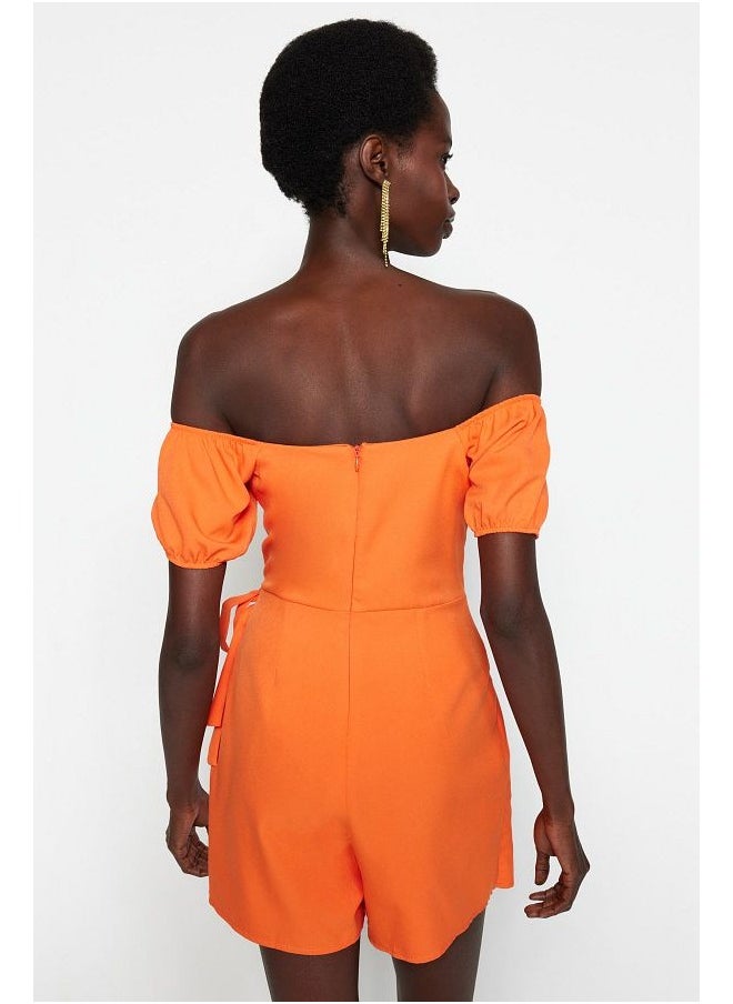 trendyol Orange Cut Out/Window Detailed Woven Short Overalls  - Image 1