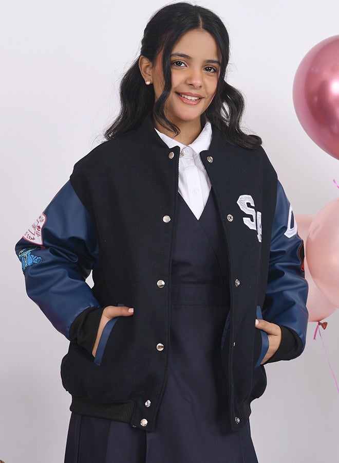 HAWRAA ABAYA Graduation jacket with leather sleeves, with the option to embroider the name and graduation year. - Image 1