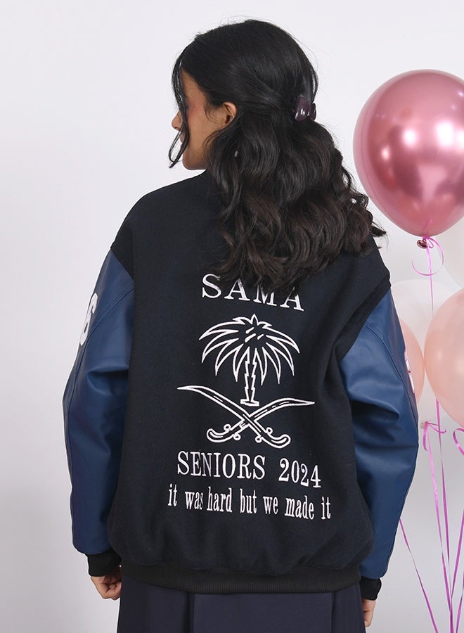 HAWRAA ABAYA Graduation jacket with leather sleeves, with the option to embroider the name and graduation year. - Image 2