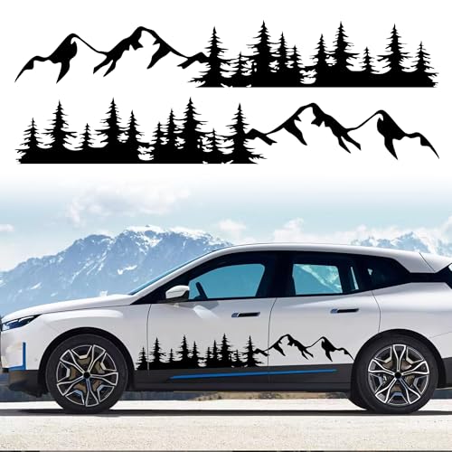 TOMALL 1 Pair Pine Tree Mountain Forest Vinyl Decals for Car Body Door Sides Universal Waterproof Tree Graphic Stickers Decoration for Vehicles Travel Trailer SUV Truck OffRoad LargeBlack - Image 1