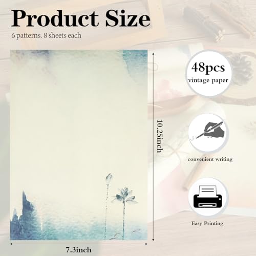 SOOKOO 48 Pcs Assorted Color Writing Stationery Paper, Letter Writing Paper Letter Sets (6 colors, 8 pcs per color) (Style 03) - Image 2