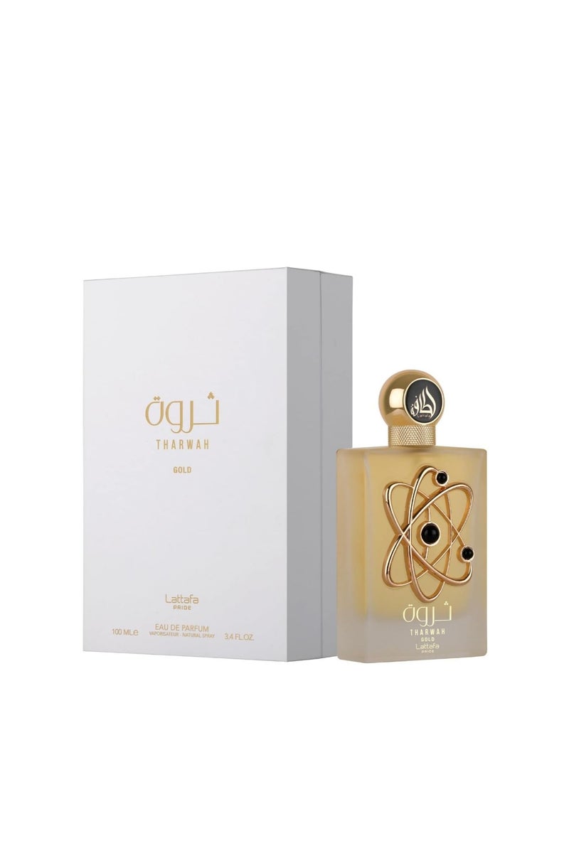 Lattafa Tharwah Gold for Unisex Eau de Parfum Spray, 3.4 Ounce - Image 1