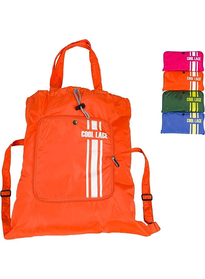 PROMASS Foldaway Sport Gym Sack Pack Cinch Sack Sports Backpack Storage Bag (Orange) - Image 1