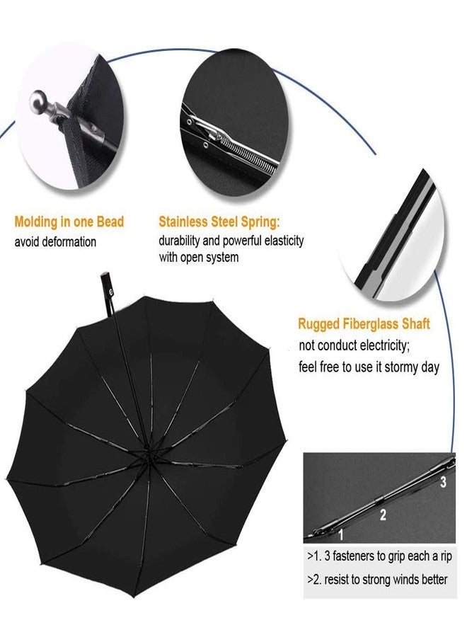 MIXEN Umbrella Windproof Strong - Automatic Windproof Inverted Umbrellas for Men and Women, 210T Teflon Coating 105cm Span, 10 Large Rids Umbrella (Black) - Image 5