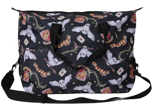 Harry Potter Tote Duffel Bag Hogwarts All Over Print Carry On Travel Black - Image 1