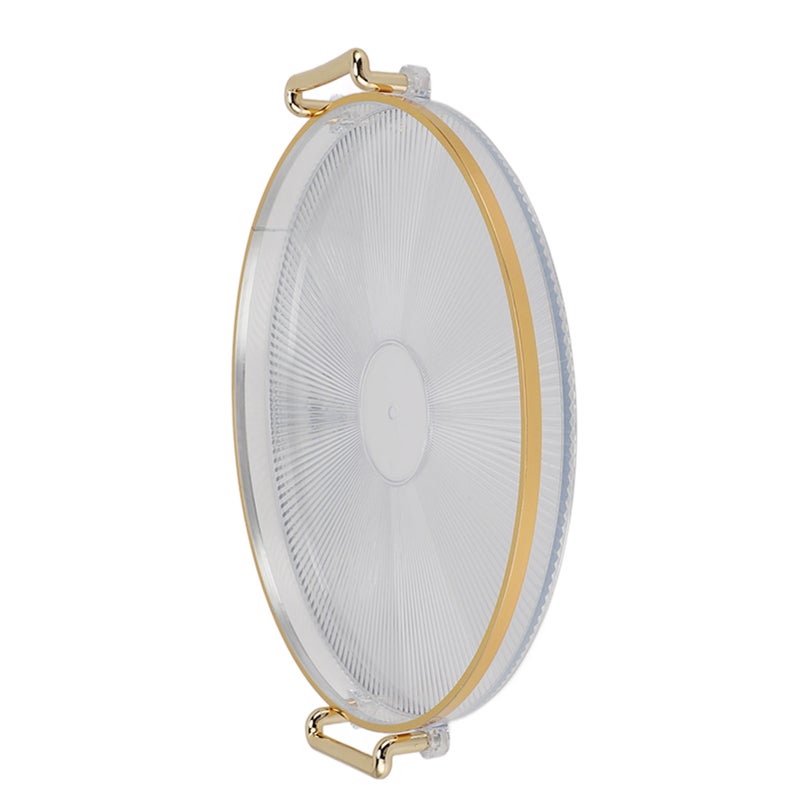Round Tray with Gold Handle Elegant Multi Functional Golden Rim Serving Tray for Fruit Desserts Smoke Gray - Image 2
