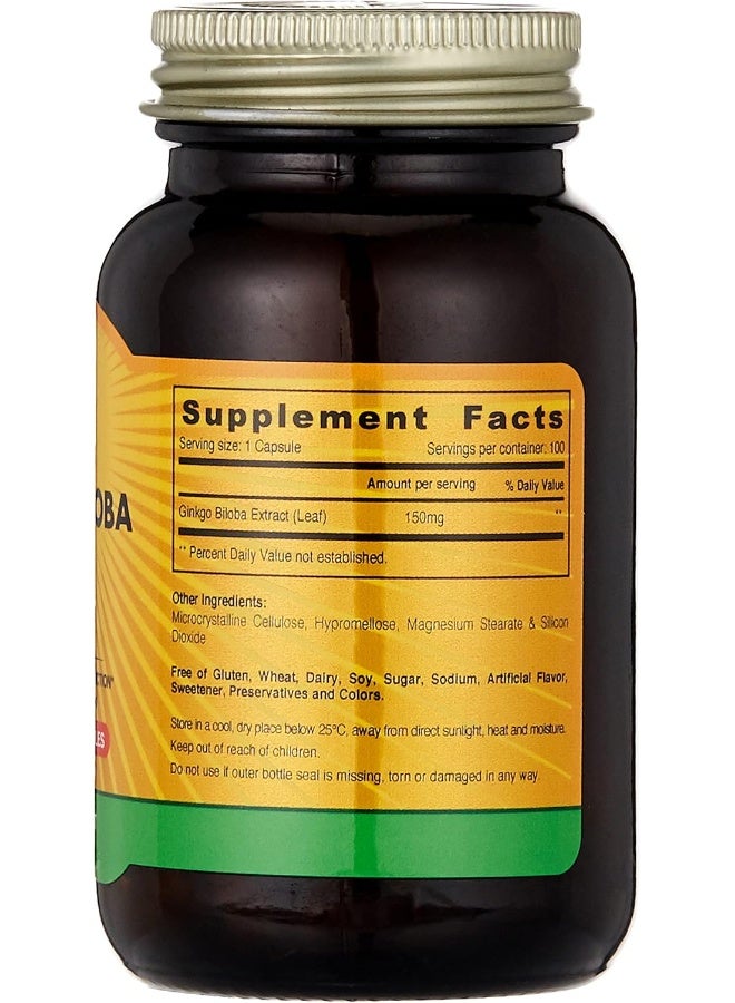 SUNSHINE NUTRITION خلاصة أوراق الجنكة بيلوبا، 150 مجم، 100 كبسولة - Image 2