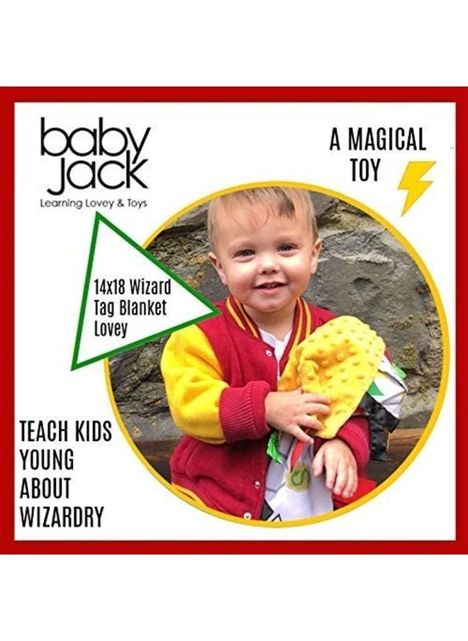 The Learning Lovey Baby Jack & Co 14x18” Wizard Lovey Tag Toys for Babies - Muggles - House Colors - Learn Wizardry - Soft & Safe - Learn Shapes & Colors - Ideal Baby Toy & Baby Gift - BPA Free w/Stroller Clip  - Image 2