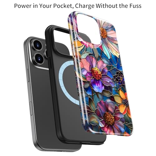 Goodon for iPhone 15 Pro Max Case Cute - Compatible with Magsafe - Dual-Layer Hard Shell & Silicone Cover - Protective Phone Case with Wildflower Designs for Women - Vibrant Defined Blossoms - Image 3