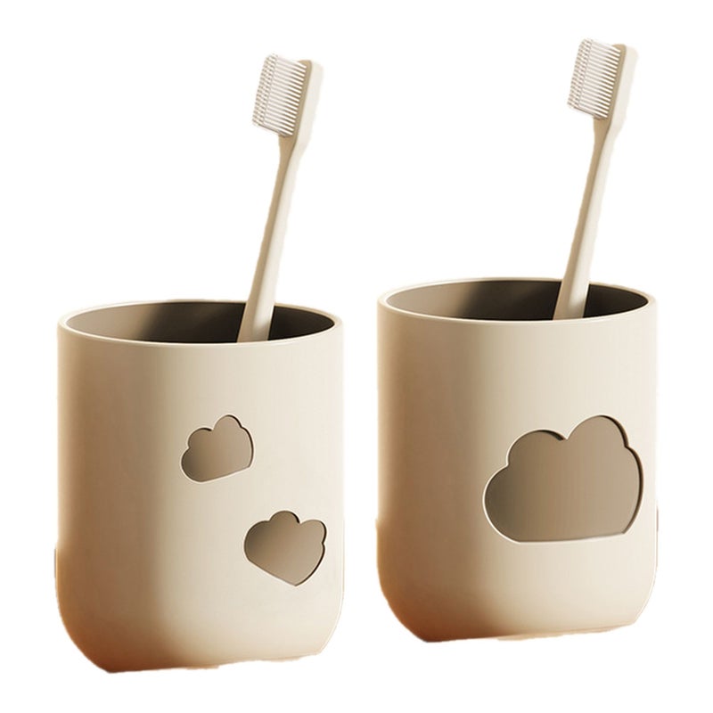 2Pcs Brown Beige Plastic Wash Cups Cloud Design Toothbrush Holder For Bathroom - Image 1