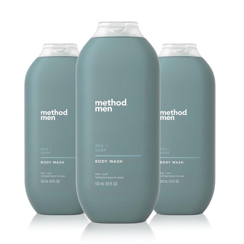 Method Men Body Wash, Sea + Surf, Paraben and Phthalate Free, 18 FL Oz (Pack of 3),Softening - Image 1