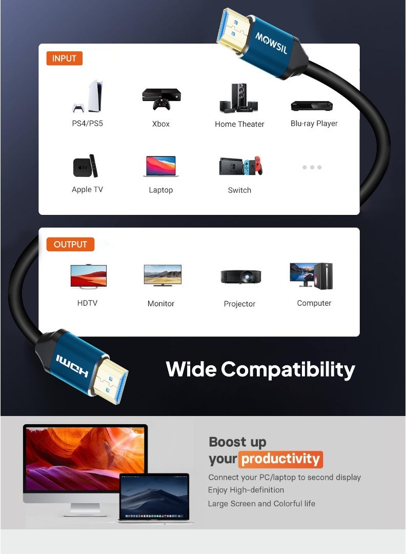 MOWSIL 4K @60Hz HDMI Cable (2m) | 2-Year Warranty | Ultra HD Guaranteed | 2.0 High-Speed | 24K Gold-Plated Connectors |  Best option for all devices including PS5, Xbox Series X/S, Samsung, LG, Home Theater  - Image 5