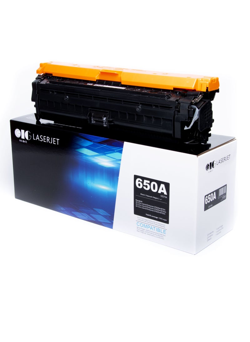 IG Compatible CE270A / 650A Black Toner Cartridge – High Yield – 13,500 Pages – For HP Color LaserJet CP5520, CP5525 Series - Image 1