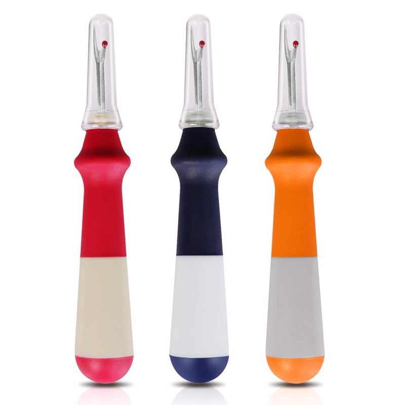 Lhedon Seam Ripper 3 PCS Seam Rippers for Sewing Ergonomic Grip Colorful Large Thread Stitch Remover Tool Handy Stitch Rippers for Sewing Crafting Removing Hems and Seams