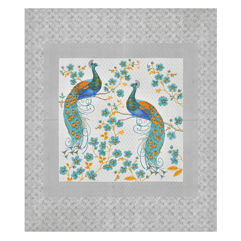 KOTTS & STITCH Jaipuri Peacock Maharaja Cotton Double Bedsheet | with 2 Pillow Covers | 93x108, Fast Colors, Traditional Jaipuri Print, No Skrinage, 210 TC | Blue, Green & Orange Colour - Image 5