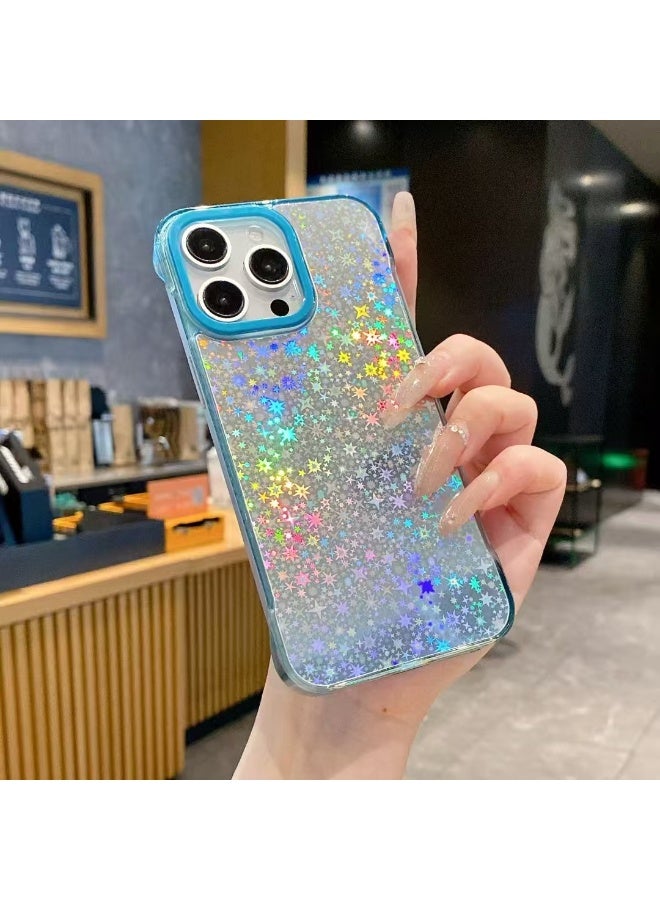 NIBEMINENT Gold Foil Star Flash Protective TPU Case Cover For iPhone 15, Light Blue