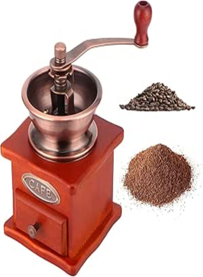 Topyond Manual Coffee Grinder with Wooden Handle Mini Hand Crank Coffee Grinder for Home Kitchen Manual Grinder Vintage Style