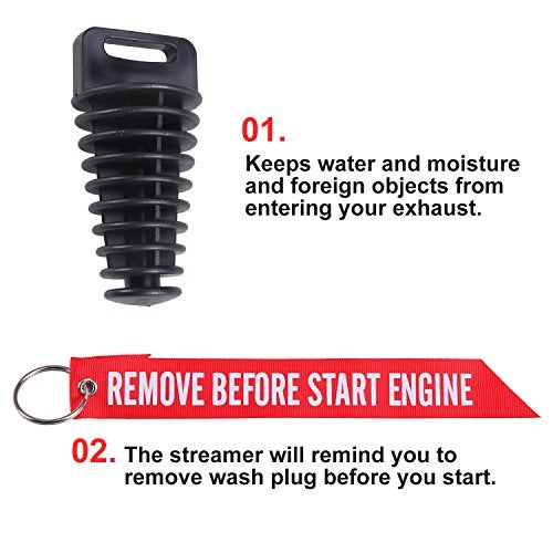 MELIFE 1.07" - 1.85" Muffler Exhaust Wash Plug, Motorcycle Dirt Bike 2 & 4 Stroke w/Streamer Remove Before Start Engine Rubber Exhaust Silencer (2 Pack) (1.07"-1.85") - Image 4