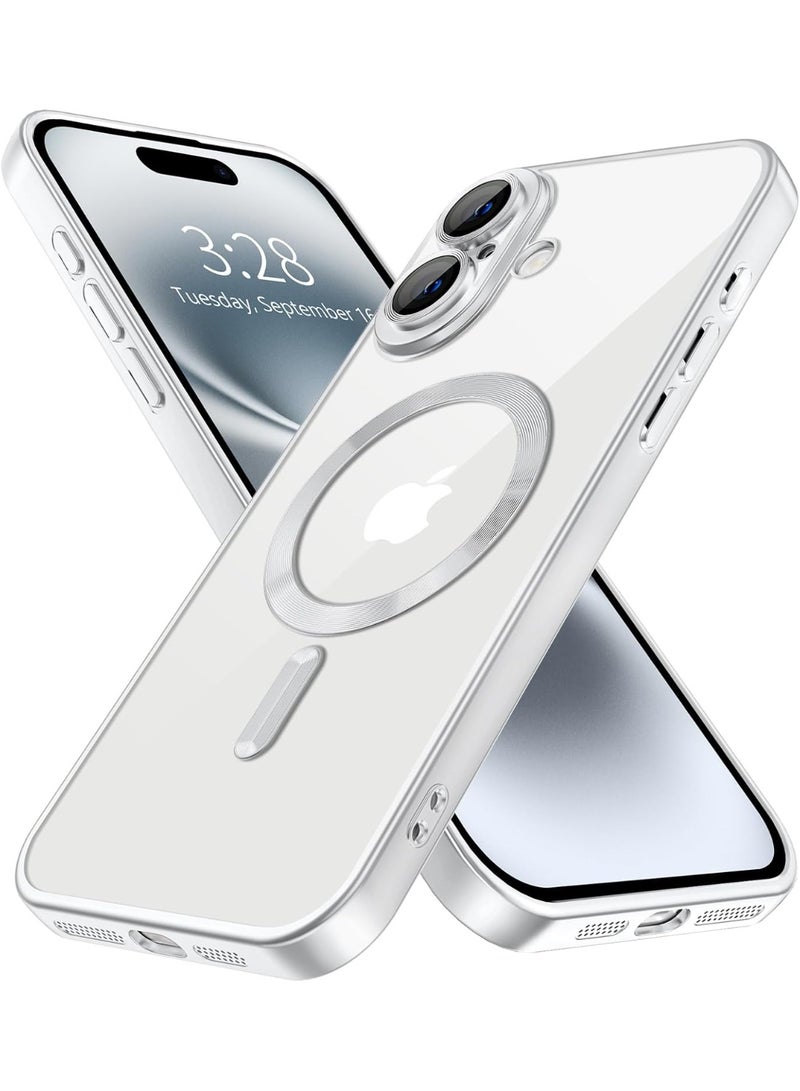 جراب مغناطيسي شفاف لهاتف آيفون 16، متوافق مع ماج سيف، مزود بواقي عدسة كاميرا مدمج، غطاء هاتف ناعم ونحيف لهاتف آيفون 16 - تيتانيوم طبيعي