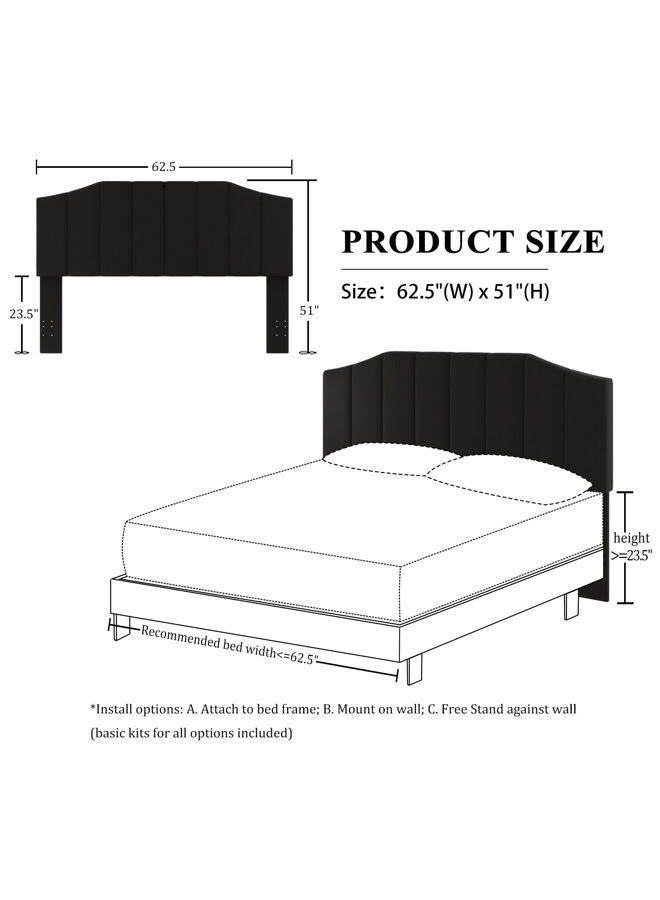 Furpopup Velvet Upholstered Headboard Queen/Full Size Bed Tufted Button Headboard, Featuring High-Density Sponge Padding Luxury Texture Easy Assembly Comfort and Style-Black - Image 2