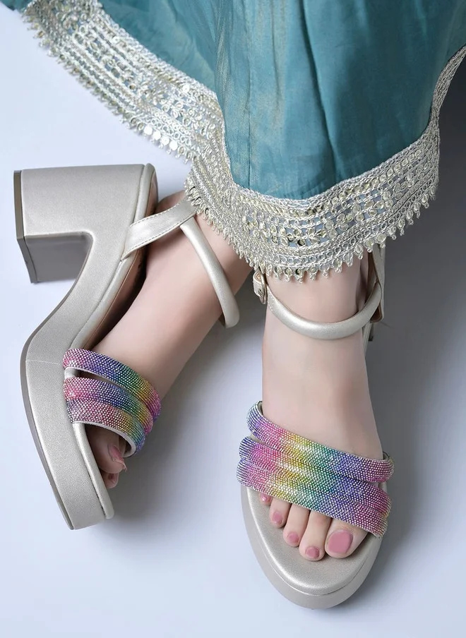 شوتوبيا Stylestry Embellished Party Block Sandals