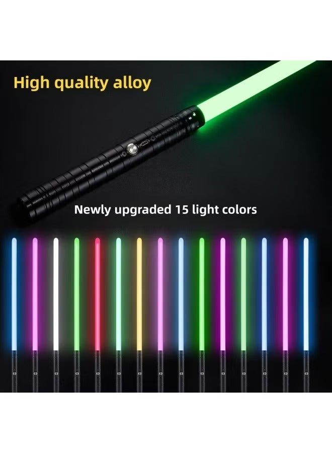 15 Color Lightsaber Metal 15 Color Lightsaber Rechargeable LED Glow Stick Boy Toy-Color:15-color Matte Black Single Sword-boxed - Image 1