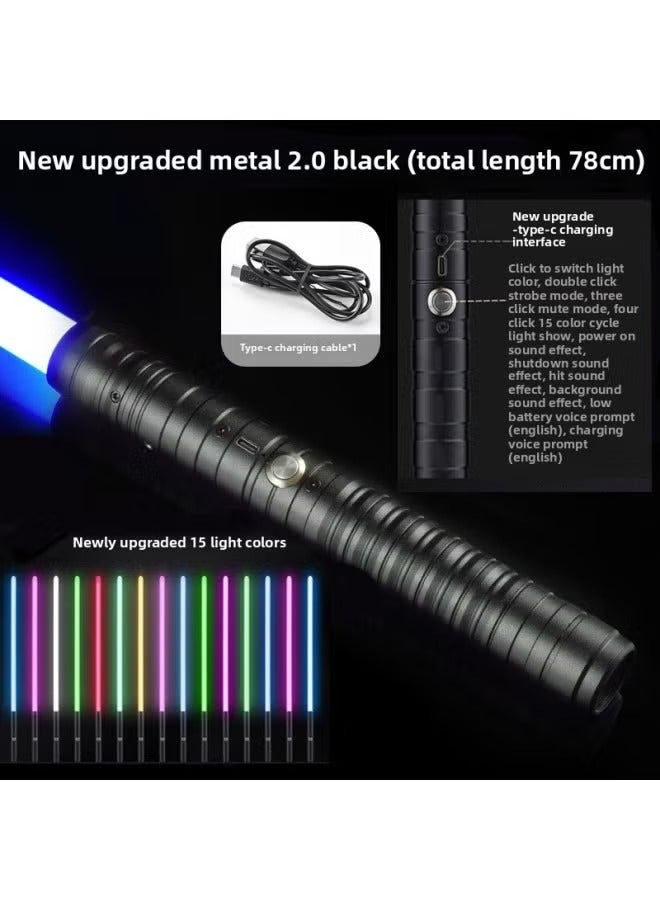 15 Color Lightsaber Metal 15 Color Lightsaber Rechargeable LED Glow Stick Boy Toy-Color:15-color Matte Black Single Sword-boxed - Image 5