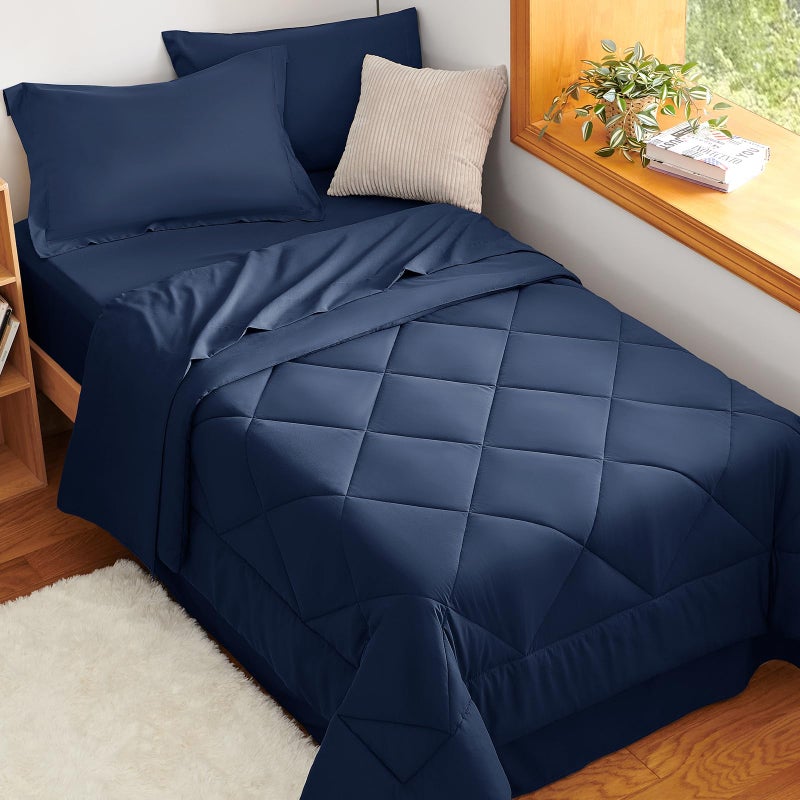 CozyLux Twin Comforter Set with Sheets Navy Blue - 5 Pieces Bed in a Bag Twin, All Season Bed Set for Girls and Boys, Bedding Set with Down Alternative Comforter, Sheets, Pillowcase & Sham - Image 5
