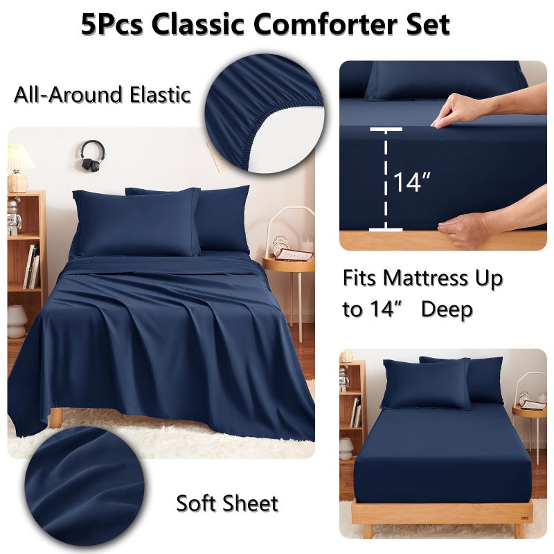 CozyLux Twin Comforter Set with Sheets Navy Blue - 5 Pieces Bed in a Bag Twin, All Season Bed Set for Girls and Boys, Bedding Set with Down Alternative Comforter, Sheets, Pillowcase & Sham - Image 4