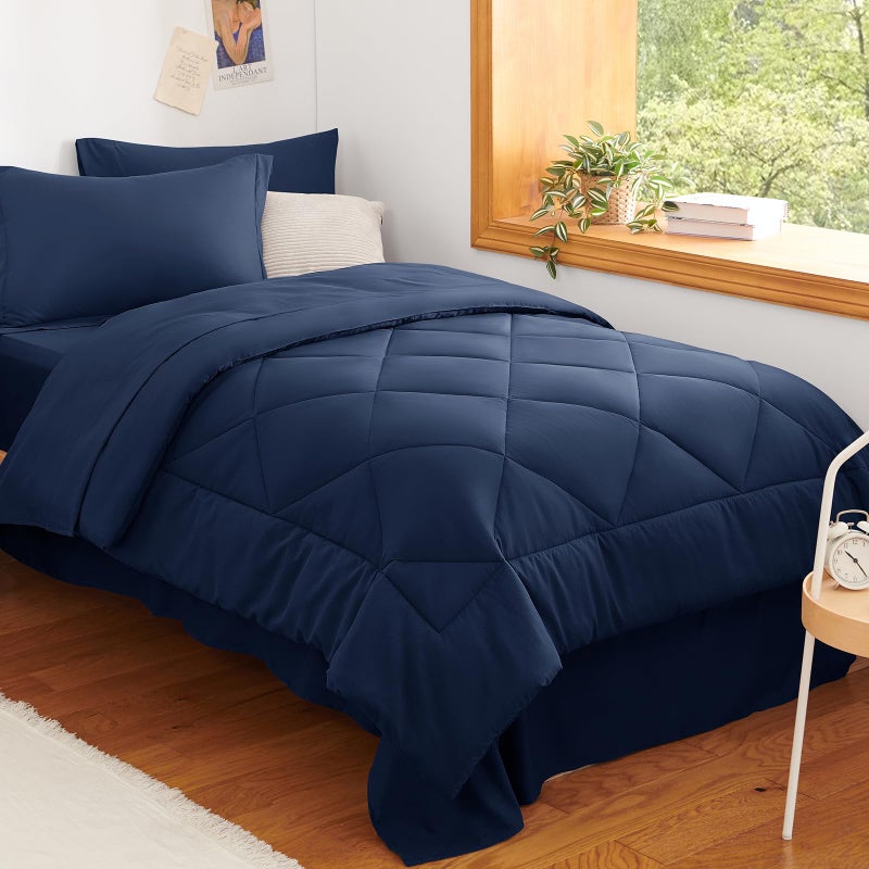 CozyLux Twin Comforter Set with Sheets Navy Blue - 5 Pieces Bed in a Bag Twin, All Season Bed Set for Girls and Boys, Bedding Set with Down Alternative Comforter, Sheets, Pillowcase & Sham - Image 1