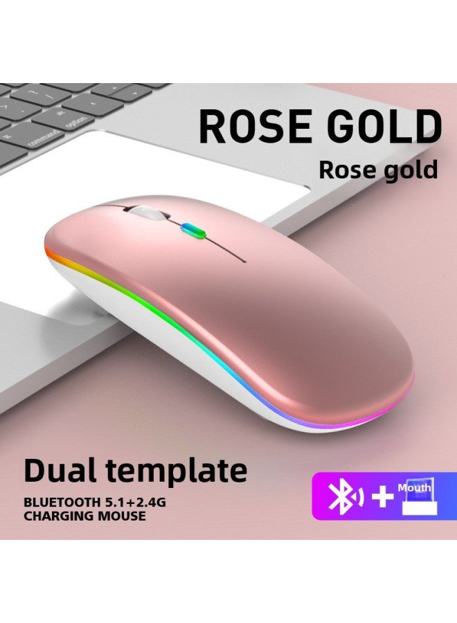 Charging Bluetooth Dual-mode Wireless Mouse Mute Computer Notebook Office Game Luminous Wireless Mouse-Specifications:X1 Rechargeable Mouse Dual-mode Rose Gold Luminous-official Standard  - Image 1