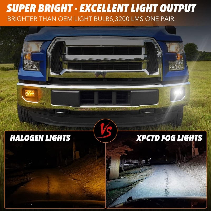 XPCTD مصابيح ضباب LED XPCTD المحدثة مع مصابيح ضباب بومبر مع DRL لسيارة فورد F150 من 2015-2020 - سوداء مع هالة - Image 2