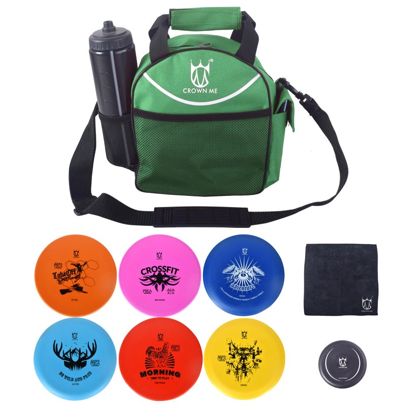CROWN ME Disc Golf Set with 6 Discs and Mini Disc and Starter Disc Golf Bag
