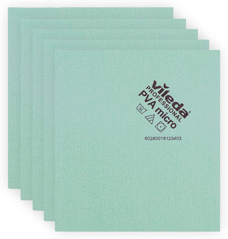 Vileda Professional | PVA Microfiber Green | All Purpose Cleaning Shammy | Shiny Streak Free Results | Synthetic Chamois Towel | Smooth & Absorbent Materials | 5 Pack - Image 1