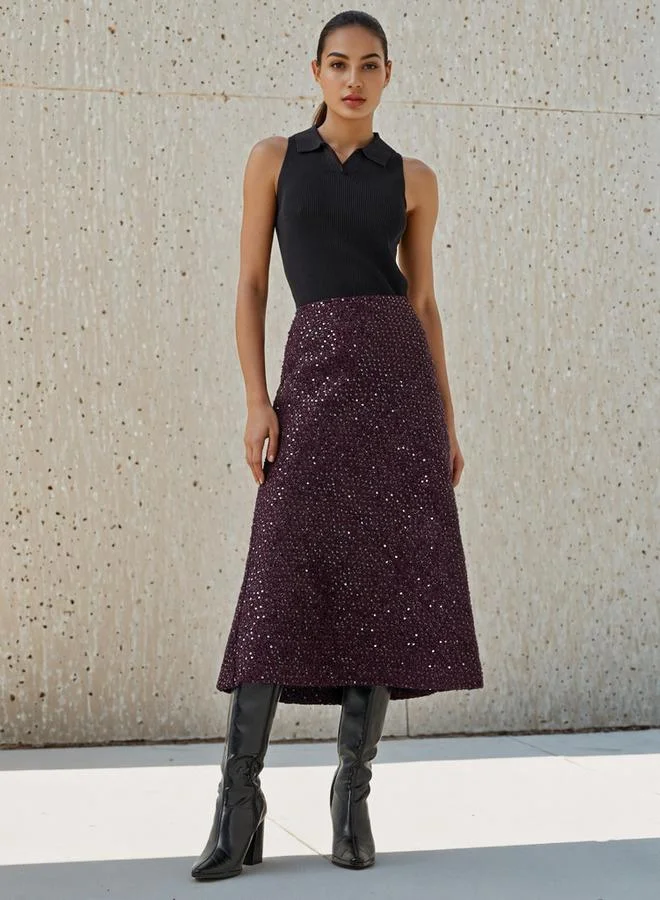 Iconic Iconic Midi Sequin Embellished Skirt