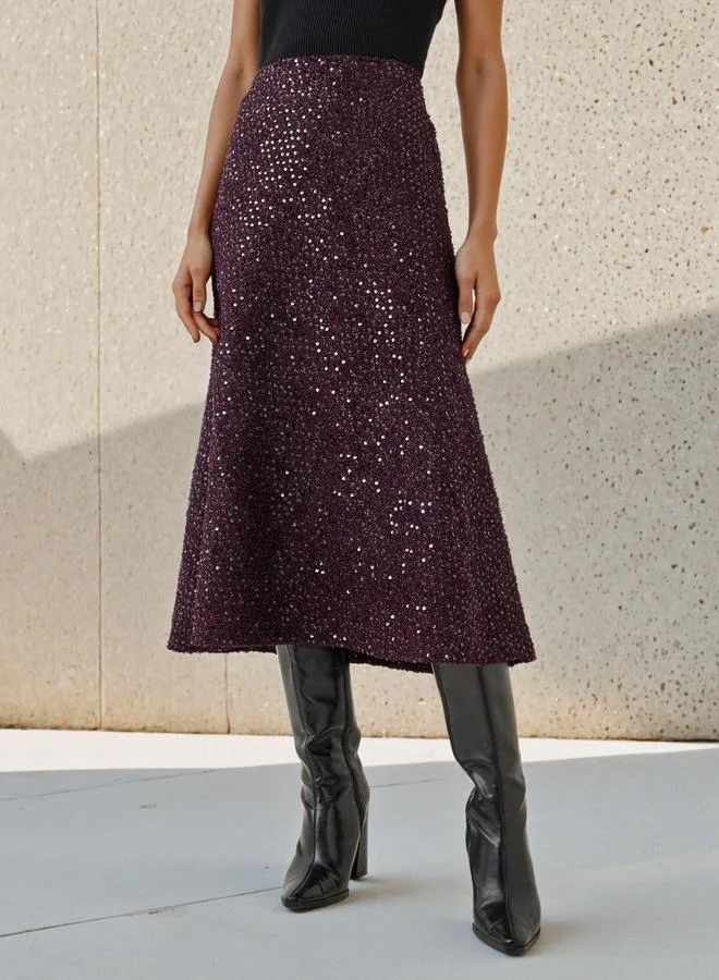 Iconic Iconic Midi Sequin Embellished Skirt