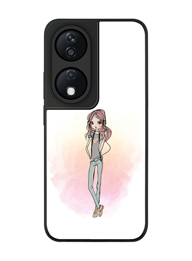 Stylizedd Rugged Black Edge Case for Honor X7b, Slim fit Soft Case Flexible Rubber Edges Anti Drop TPU Gel Thin Cover -  Girl Next Door - Image 1